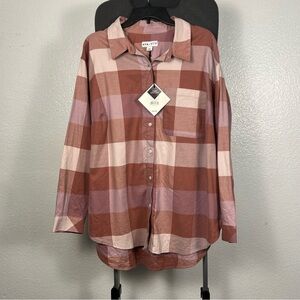 Ava & Viv Women’s Plaid Button Front Shirt Size XXL